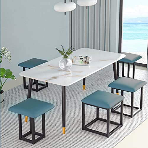 5 in 1 Nesting Ottoman Cube Chair, Stackable Stools, Leather Square Ottoman Bench, Foot Stool with Wheels for Living Room,Dining Room 15.75x15.75x16.54 inches