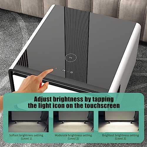 Atlodas 26.5" Smart Nightstand with Fridge, Mini Coffee Table, Side Table with Wireless Charging, Power Outlet, USB Interface, Outlet Protection, Induction Light, (Black)