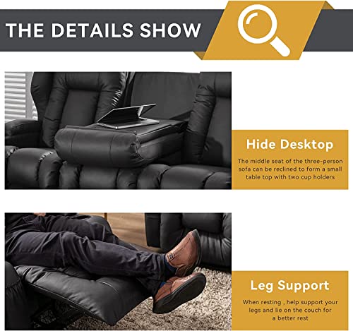 IPKIG 65.3" RV Loveseat Recliner - Faux Leather Manual Reclining Loveseat with Console, Cup Holders, Lumbar Pillow for Living Room, Bedroom, RV, Home Theater - RV Recliners Chair (Beige)