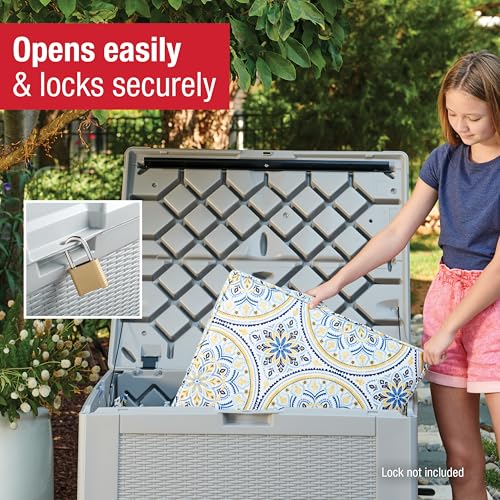 Rubbermaid Extra Large Resin Outdoor Storage Deck Box (134 Gal), Weather Resistant, Gray, Deck Organization for Home/Backyard/Pool Chemicals/Toys/Garden Tools/Porch/Patio Cushions