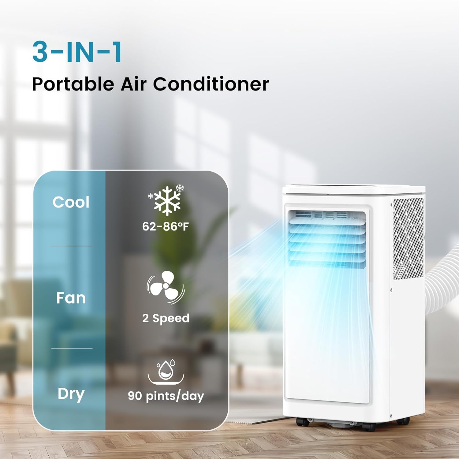 COWSAR 8,000 BTU Portable Air Conditioners Cools Up to 350 Sq.Ft, Portable AC Unit with Remote, Built-in Cool, Dehumidifier, Fan, Sleep Modes, Room Air Conditioners with LED Display/Installation Kits