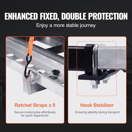 VEVOR Motorcycle Carrier, 2-Bike 600 LBS Aluminum Motorcycle Carrier Hitch Mount, Loading Ramp, Scooter Dirt Bike Trailer Hauler, Ratchet Straps and Stabilizer, for Car, Truck with 2" Hitch Receiver