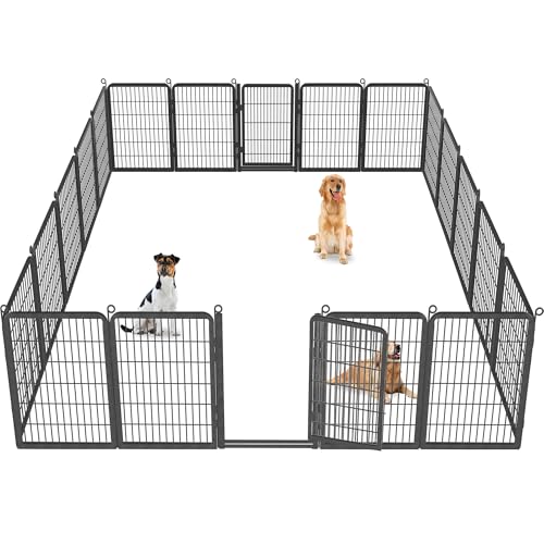 Dog Playpen Outdoor with Low Threshold Full Gate, 32" Height 10 Panels Large Dog Fence Outdoor for Yard, Heavy Duty Pet Playpen Metal Play Pen Portable Fence for RV Camping, Yard
