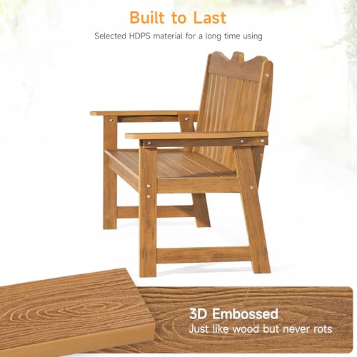 Outdoor Bench, 2-Person Weatherproof Garden Bench with Wide Armrests and Backrest, All-Weather Patio Bench Will not Rot and Fade for Garden, Porch, Backyard and Park, Easy Installation, Black