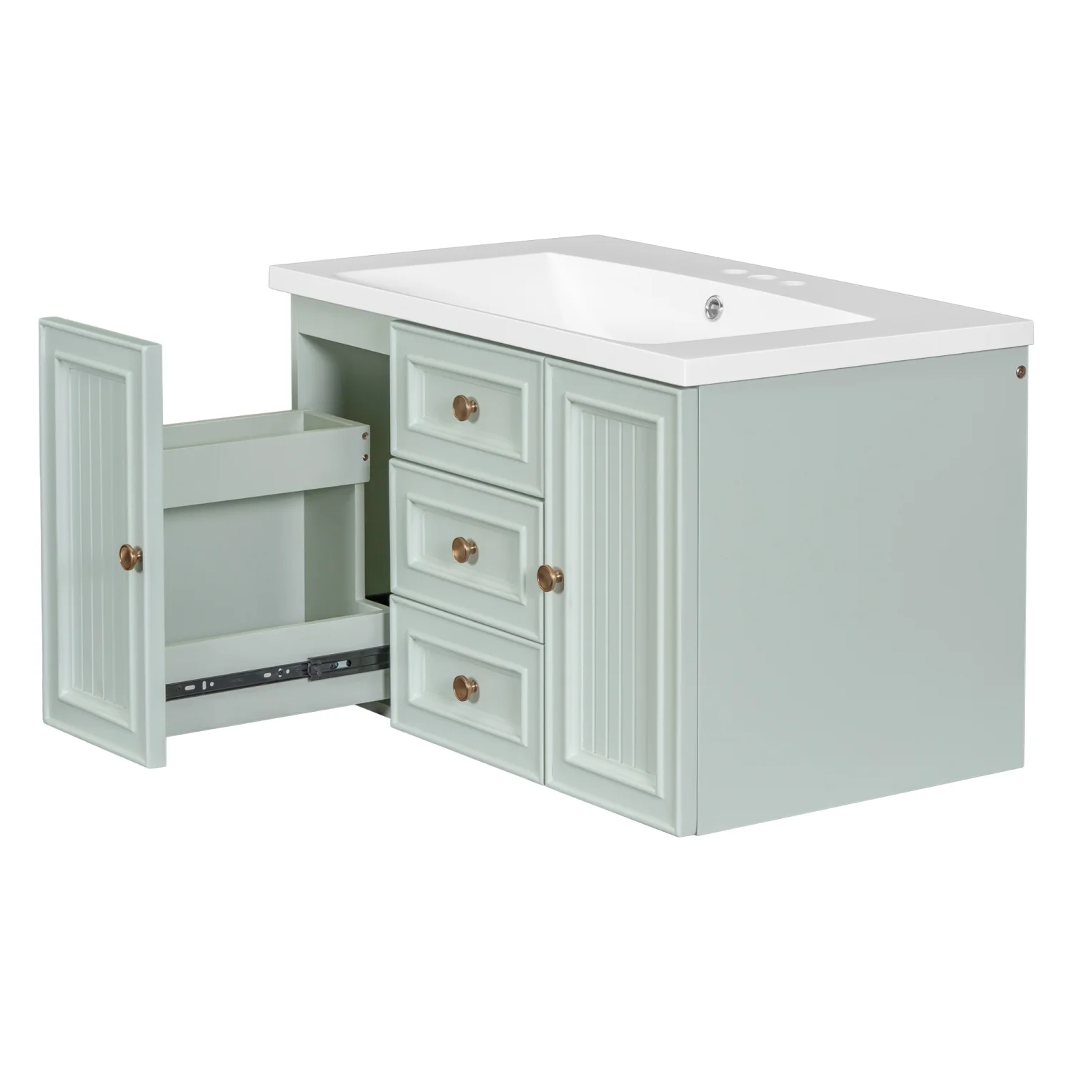 Churanty 30" Wall Mounted Bathroom Vanity with Sink, Vanity Cabinet with Functional Storage Drawer, Solid Wood & MDF Board, Green