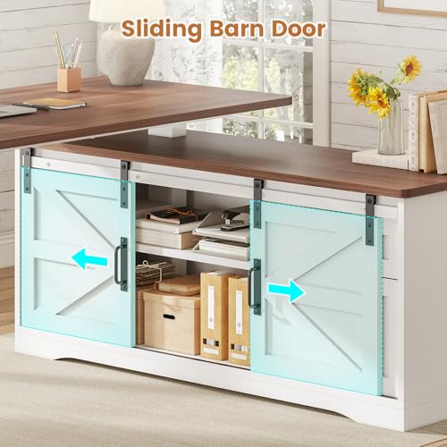 SEDETA Farmhouse L Shaped Standing Desk, 55 inch Height Adjustable Corner Desk with Storage Drawers, Standing Computer Desks with Power Outlets for Home Office, Black