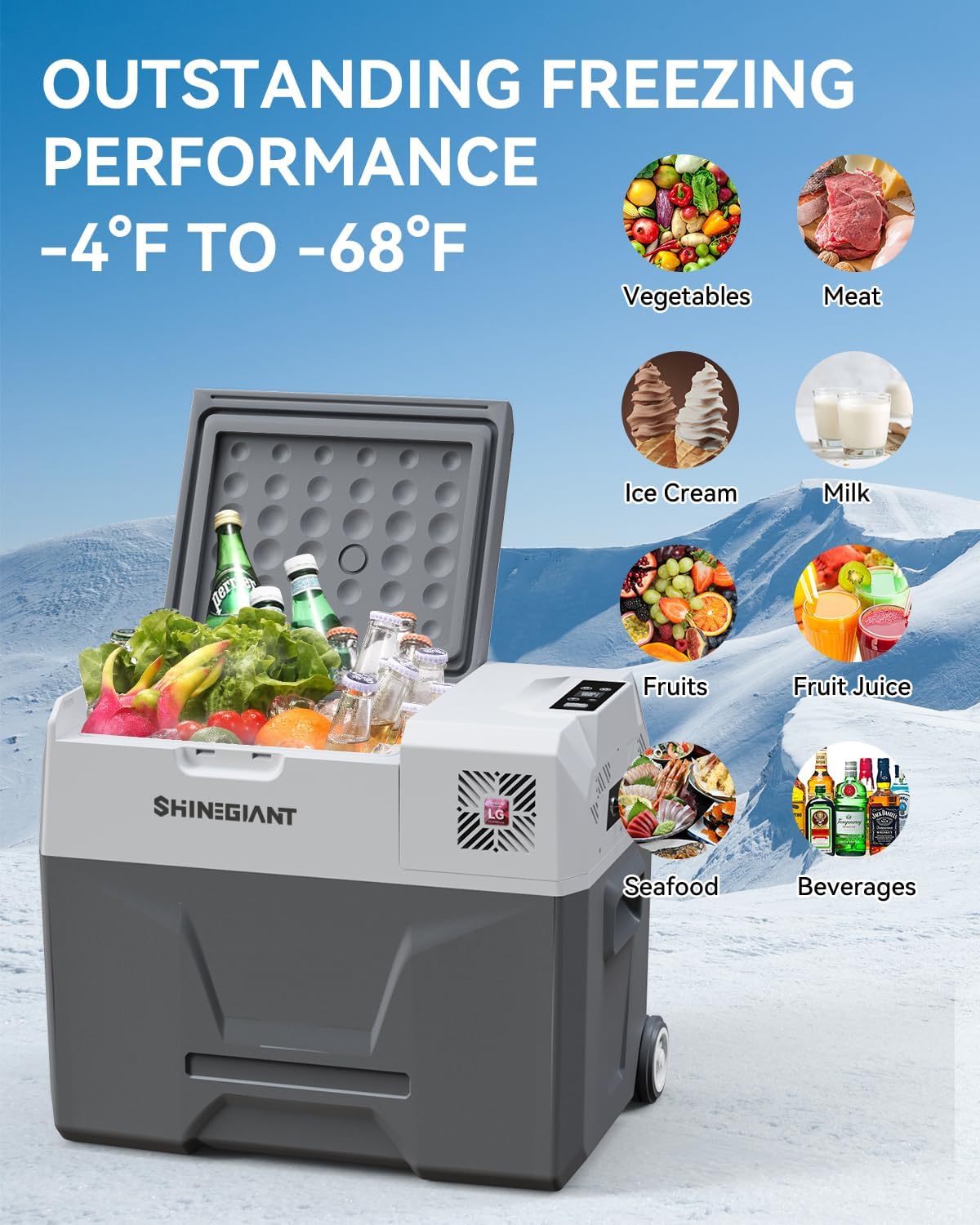 12 Volt Car Refrigerator, 53 Quart(50L) Portable Freezer Electric Cooler -4℉~68℉, Car Fridge 12/24V DC & 120-240V AC Portable Refrigerator, 12V Fridge for Car, Travel, Camping, Outdoor