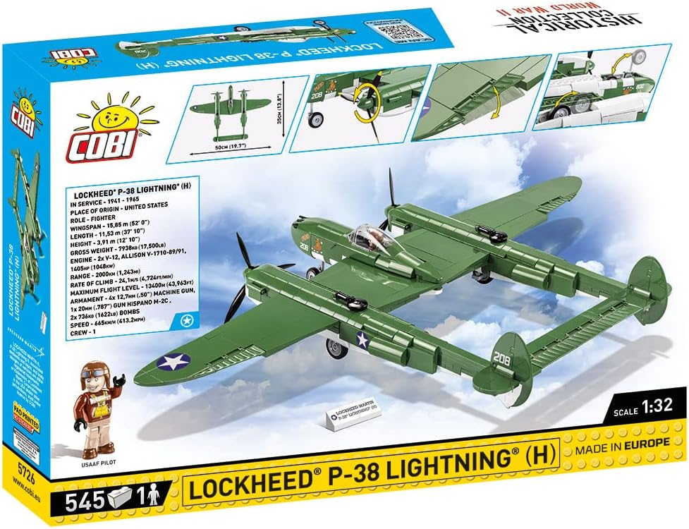 COBI Historical Collection: World War II Lockheed P-38 Lightning (H) Plane,Green