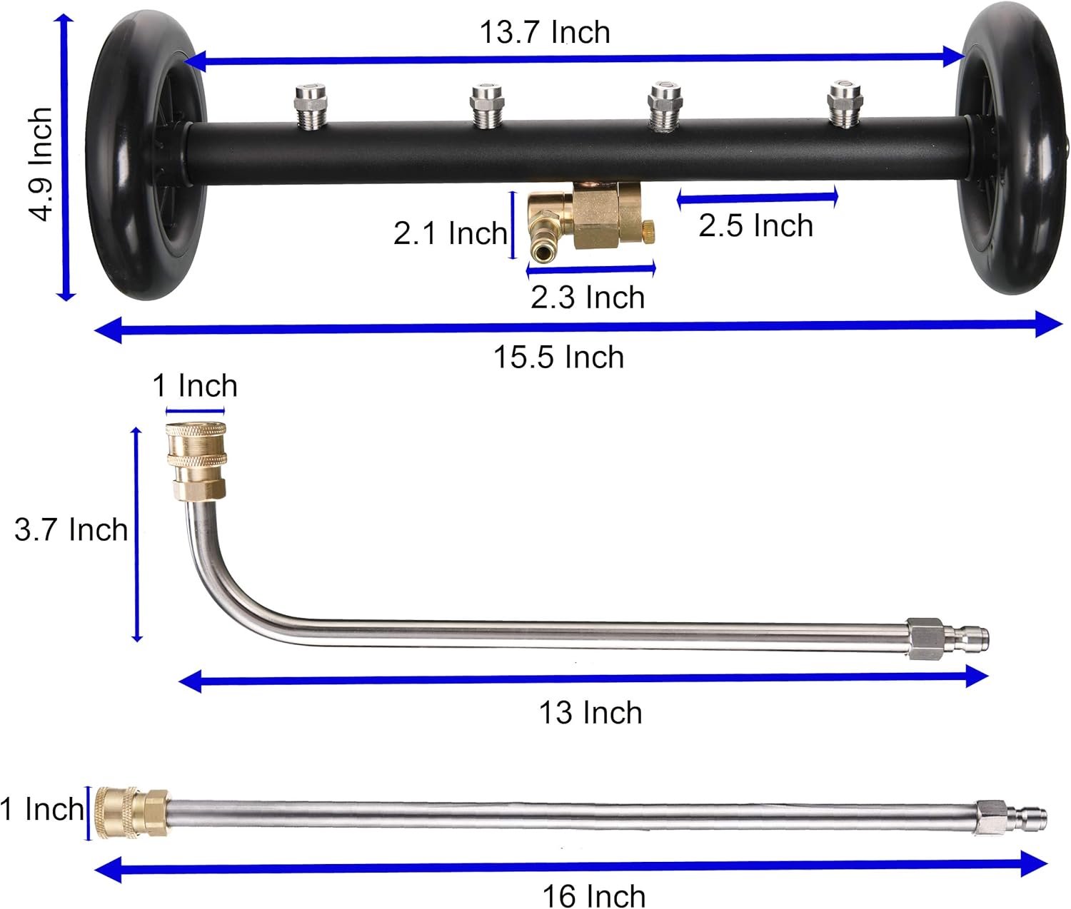 Tool Daily Dual-Function Undercarriage Cleaner,Surface Cleaner for Pressure Washer, 16 Inch, Underbody Car Wash Water Broom with 3 Pieces Extension Wand, 4000 PSI Pack of 2