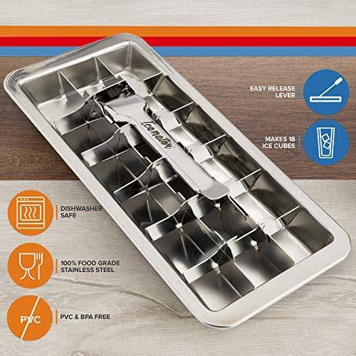 GOWA Easy Removal Metal Ice Trays with Handle - Stainless Steel Ice Cube Maker and Tray, 18 Slot Mold - BPA-Free, Food-Grade Fre