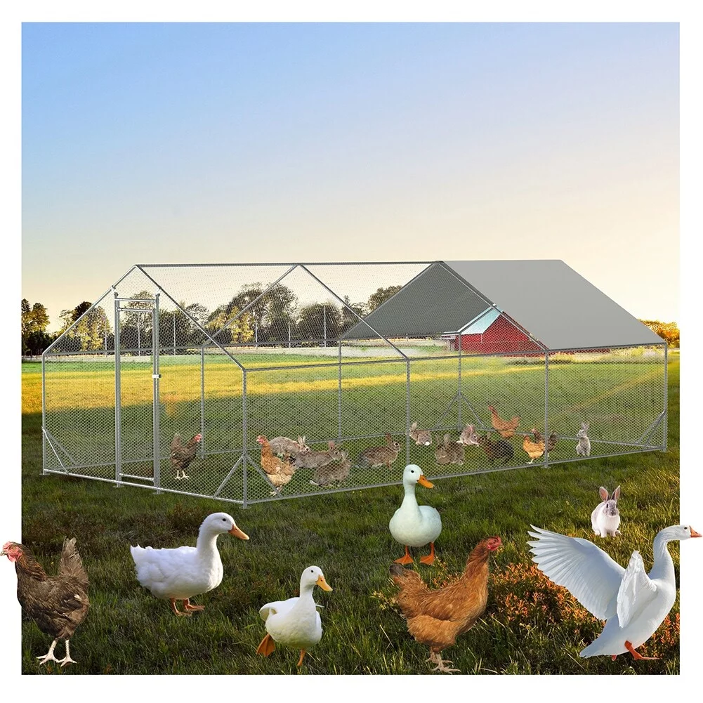 Outdoor Large Metal Chicken Run Coop with 1 piece of Waterproof Cove L - Curated Treasures Market