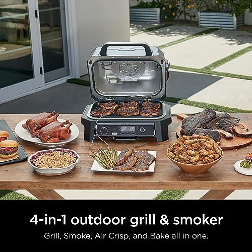 Ninja Woodfire Pro Outdoor Grill & Smoker with Built-In Thermometer, 7-in-1 Master Grill+Ninja Outdoor Flat Top Griddle Plate+ Ninja