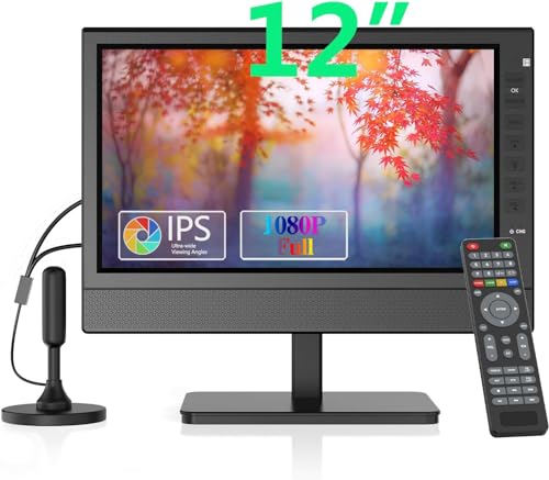 Jexiop Portable TV |IPS 1080P Screen TV with Antenna and Digital ATSC Tuner | HDMI USB Port | 12 Volt Charger Cable/AC Power | Mini TV for Caravan and Kitchen