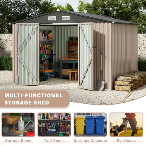 All-Weather Resin Shed with Window, Outdoor Plastic Garden Shed with Lockable Door and Vents, Outdoor Resin Storage Sheds for Tool, Bike, Backyard, Patio