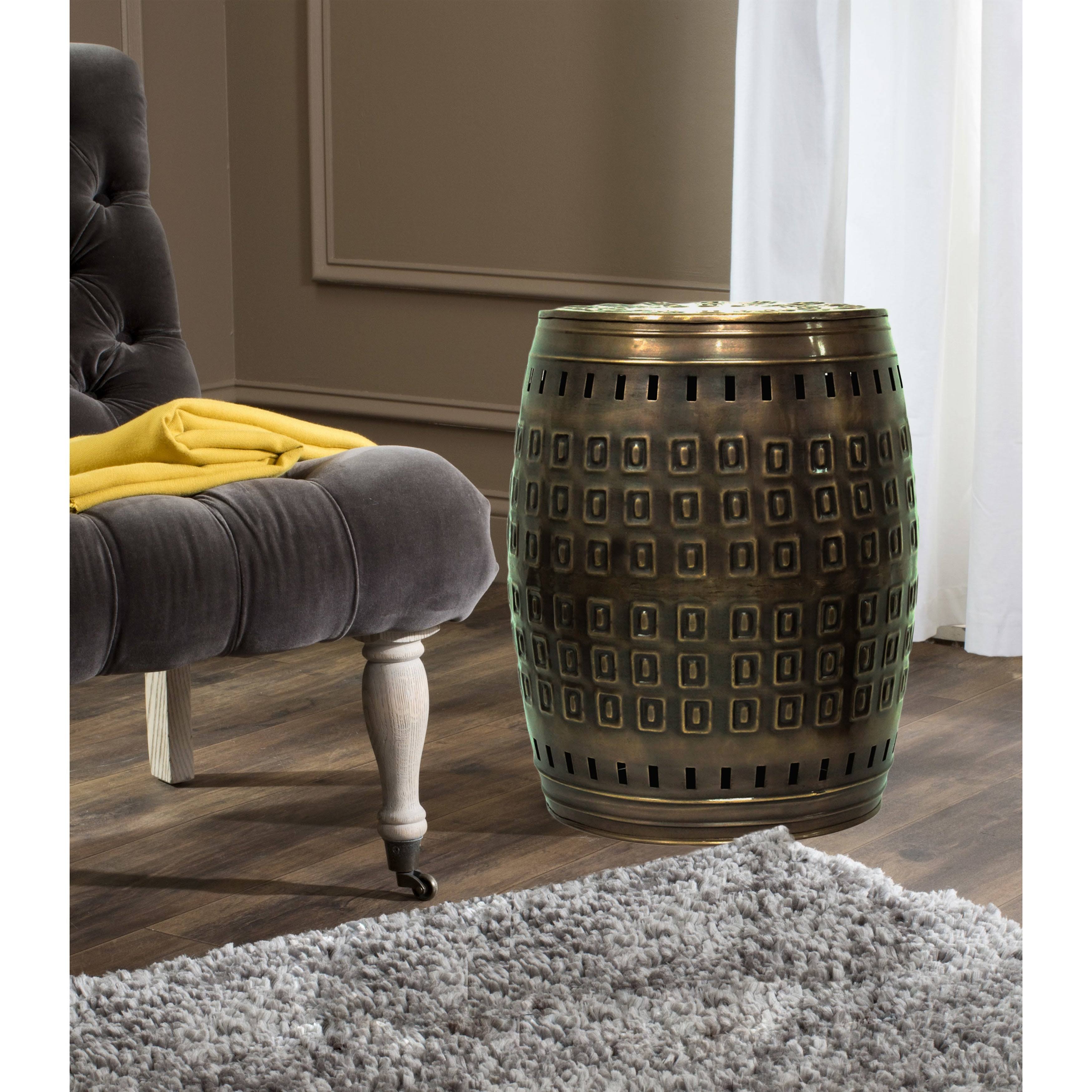 Saffron Fabs Multiple Purpose Hand Tooled 2-Piece Metal Stool Set - Green