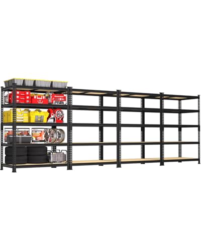 PrimeZone 2 Pack Storage Shelves 48" x 24" x 72" - 5 Tier Heavy Duty Adjustable Garage Storage Shelving, Metal Storage Utility Rack Shelf Unit for Warehouse Pantry Closet Kitchen, Black