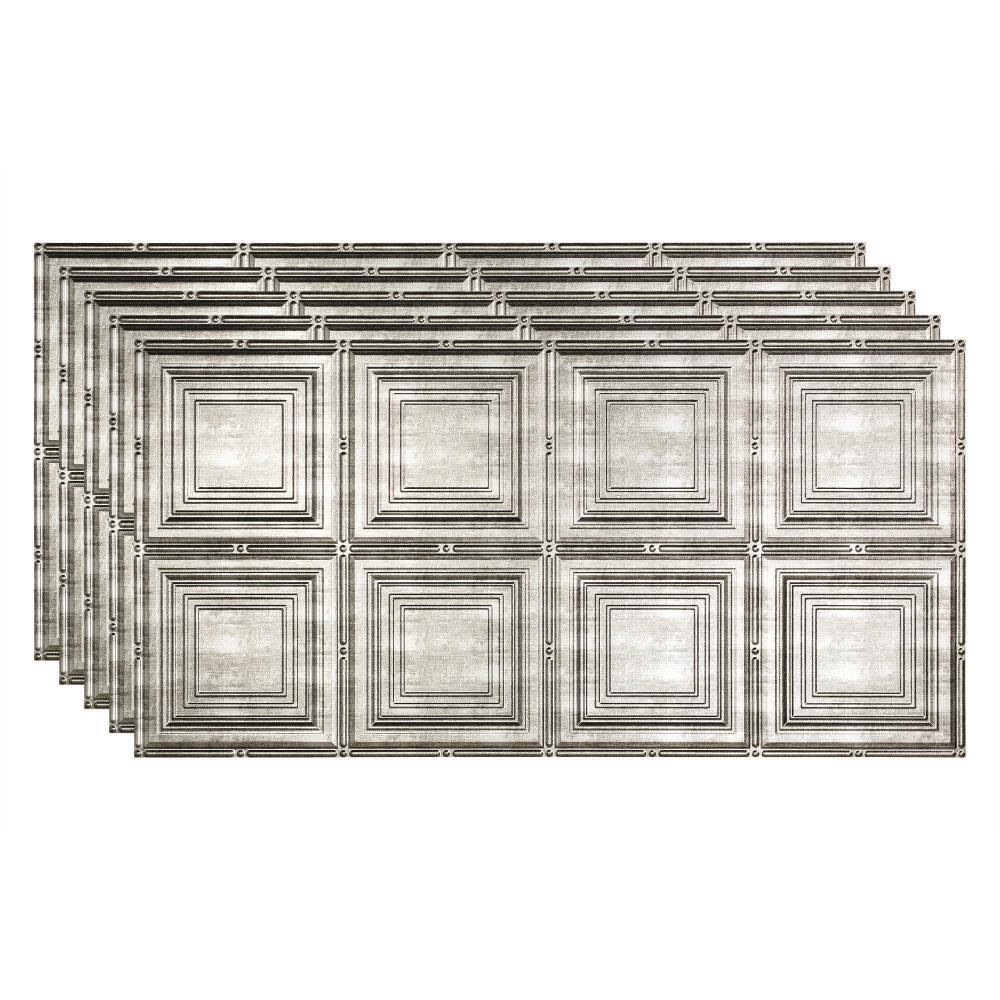 Fasade Portrait Decorative Vinyl 2ft x 4ft Glue Up Ceiling Tile in Crosshatch Silver (5 Pack)