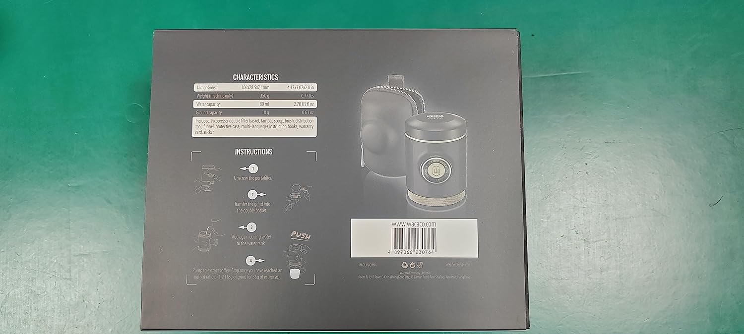 WACACO Picopresso Portable Espresso Maker Bundled with Protective Case, Pro-level Specialty Coffee Machine, Compatible Ultra-fine Grind, Manually Operated Travel Coffee Maker