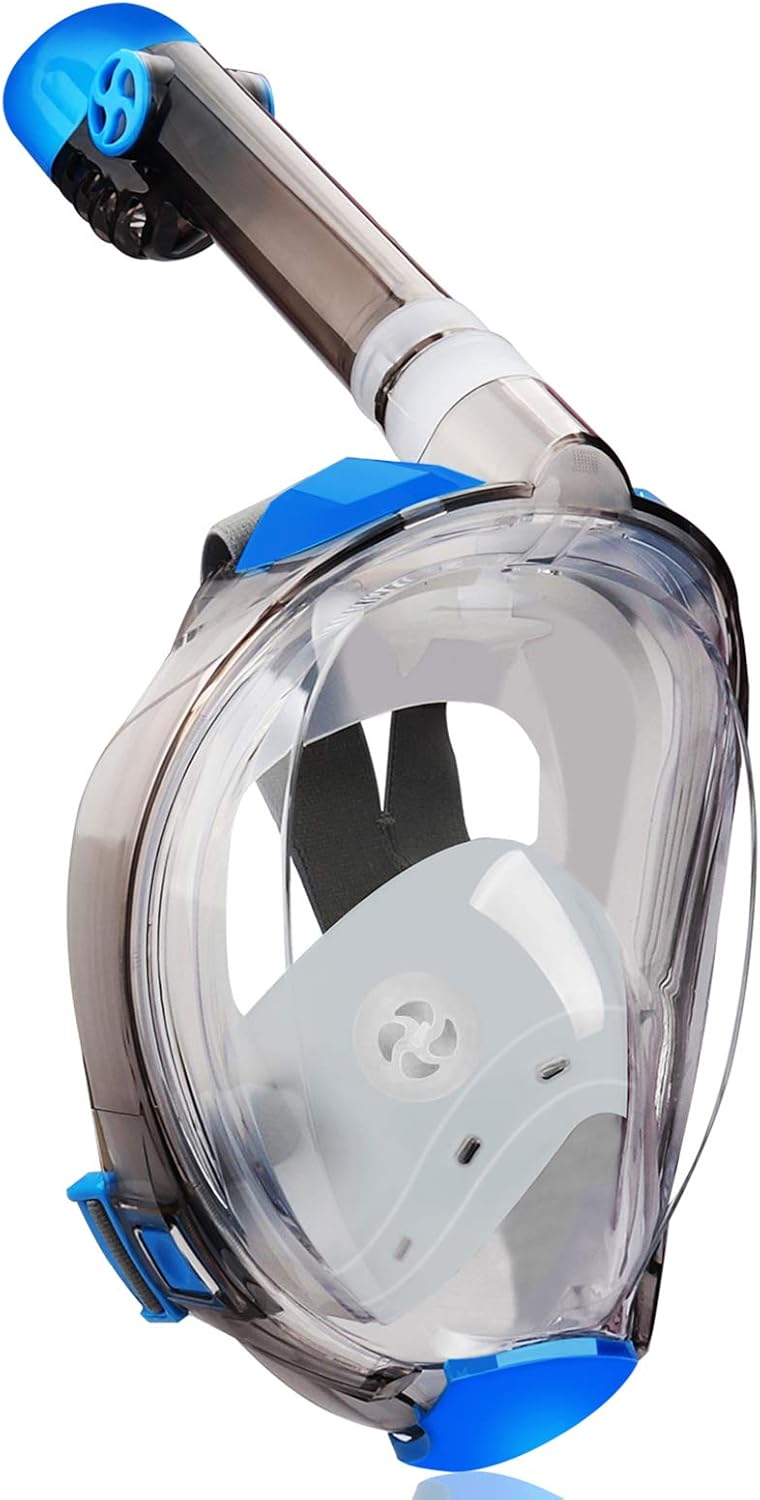 QingSong Full Face Snorkel Mask, Snorkeling Gear with Camera Mount, Foldable 180 Degree Panoramic View Anti-Fog Anti-Leak, Snorkeling Set for Kids and Adults