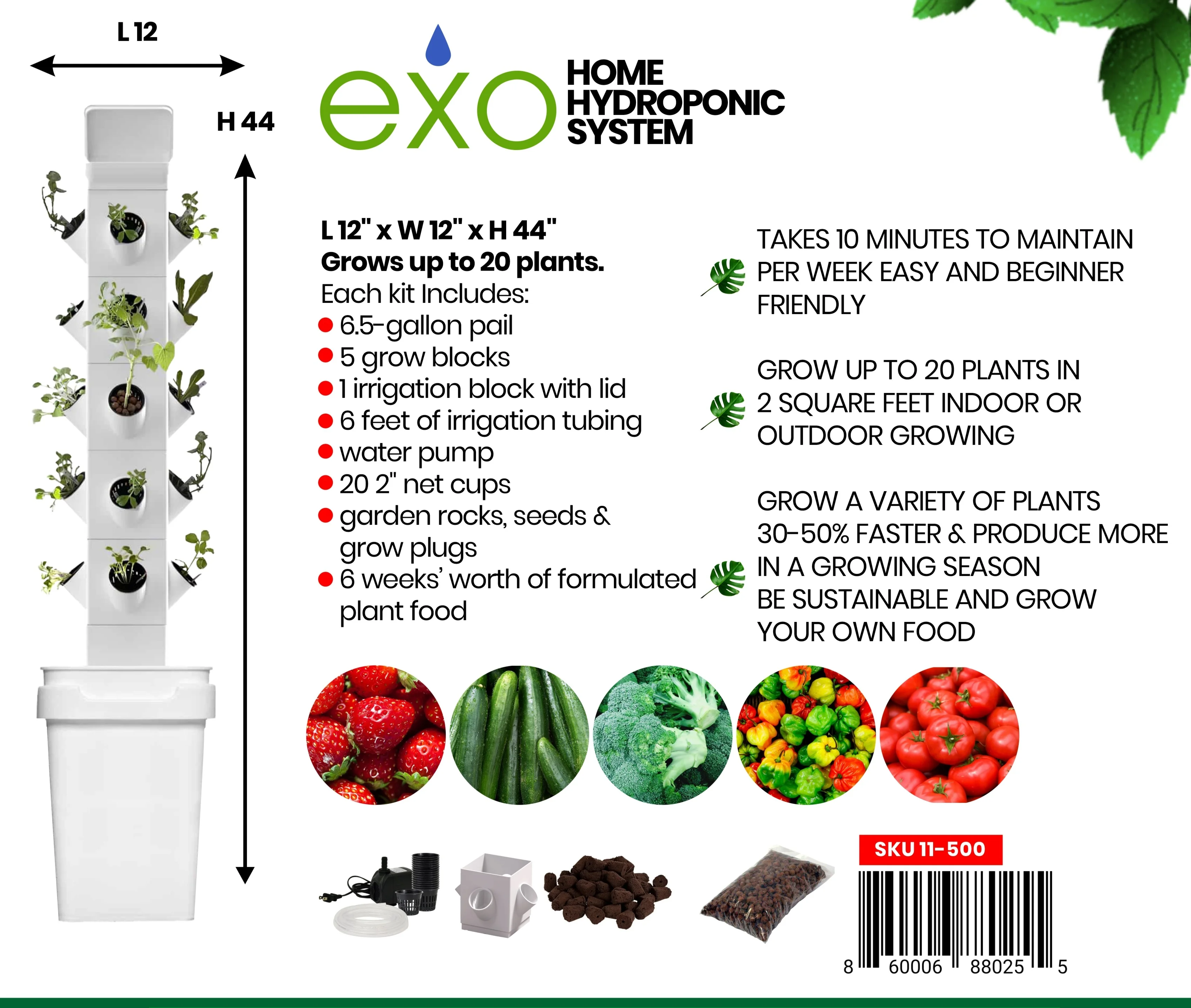 Hydroponic Indoor/Outdoor Verticle 20 Plant Tower Kit