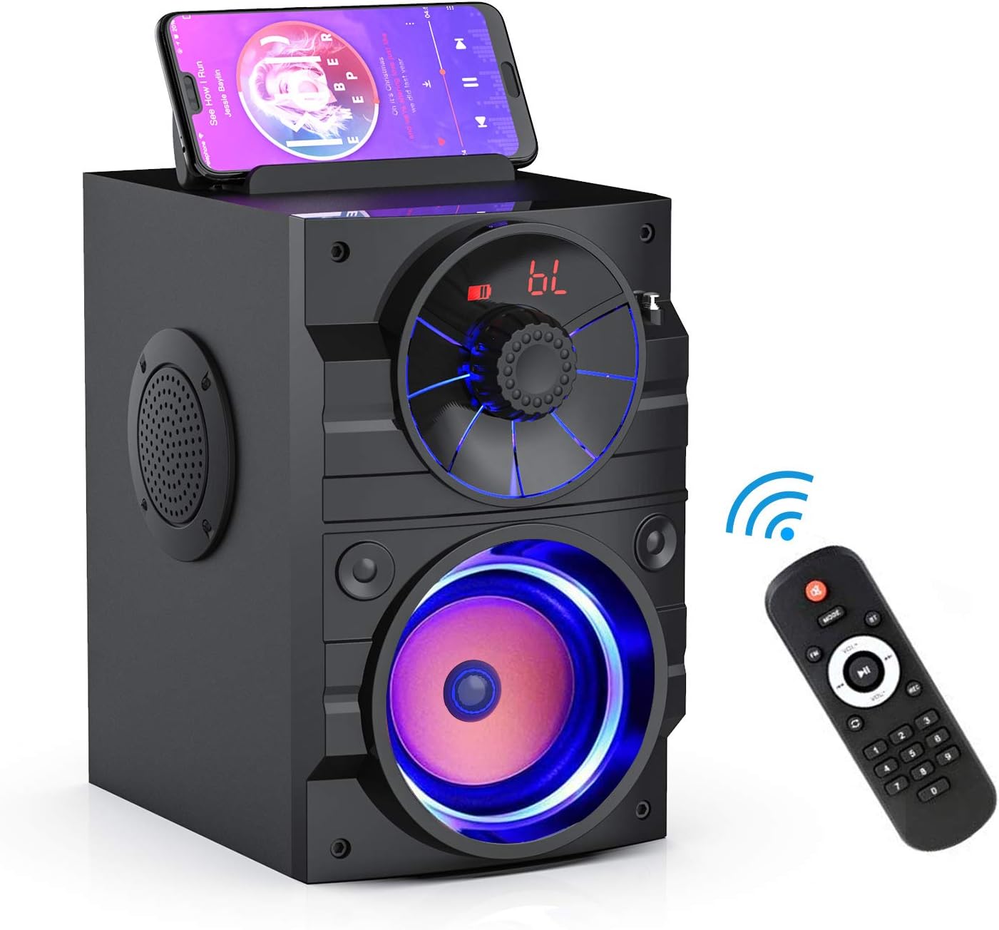 Portable Bluetooth Speakers with Light, Wireless Big Speakers with Subwoofer, FM Radio, LED Lights, EQ, Booming Bass, Bluetooth 4.2 Stereo Loud Outdoor/Indoor Party Speakers for Home, Camping, Travel