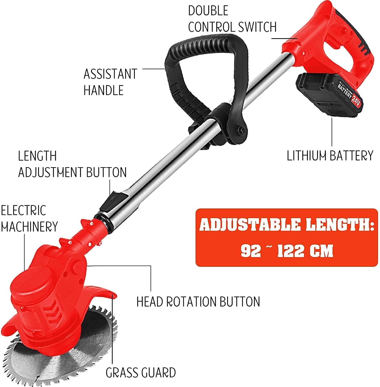 Grass Trimmer Cordless | Multi - Functional Garden Tool | Grass Trimmer | Lightweight Weed Cutter Kit Adjustable Height 90-120 cm | Hedge Trimmer 2.0 Ah Battery & Fast Charger 12 V Pack of 2