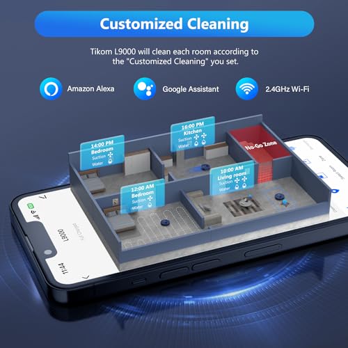 Tikom L9000 Robot Vacuum and Mop Combo, LiDAR Navigation, 4000Pa Robotic Vacuum Cleaner, Up to 150Mins, Smart Mapping, 14 No-go Zones, Good for Pet Hair, Carpet, Hard Floor