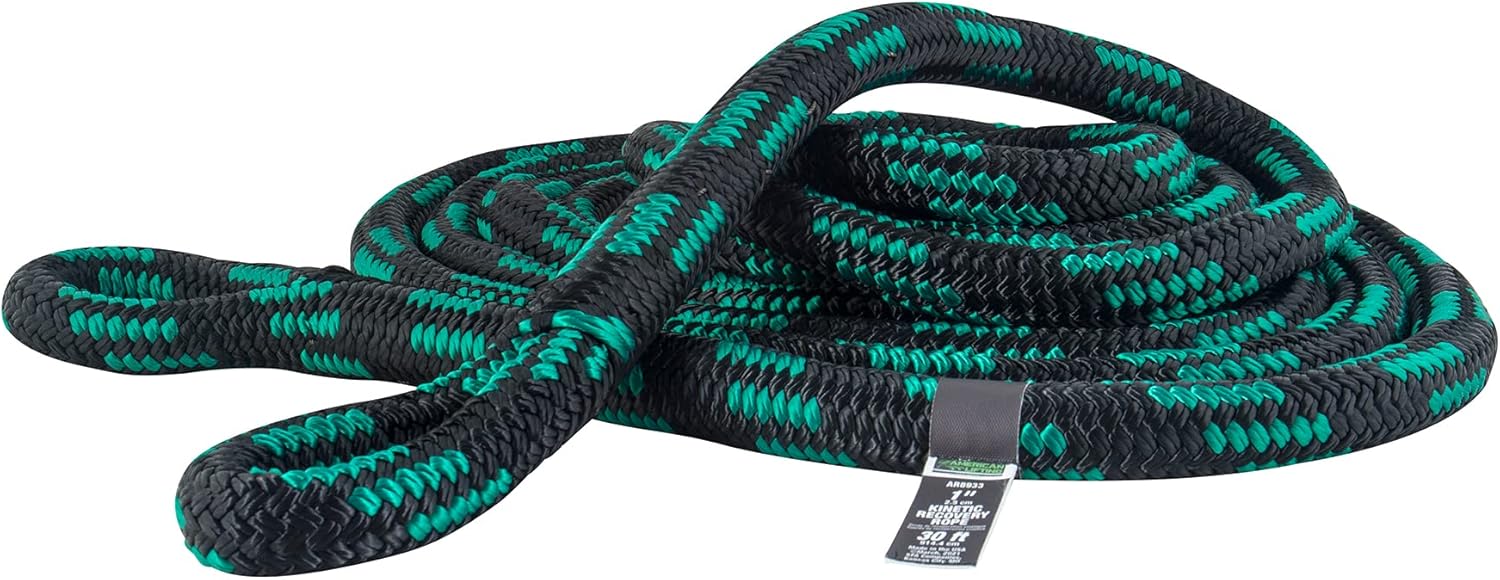 American Lifting Off-Road Kinetic Recovery Rope – Heavy Duty Tow Strap 33,200 Lbs 1 x 30’ – Great for Vehicles, Trucks, Jeep, SUVs, Offroad, ATVs, UTVs, Black and Green