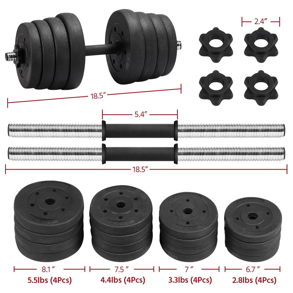 Yaheetech 66LB Adjustable Dumbbell Weight Set Home Training Dumbbell Pair Lifting Black