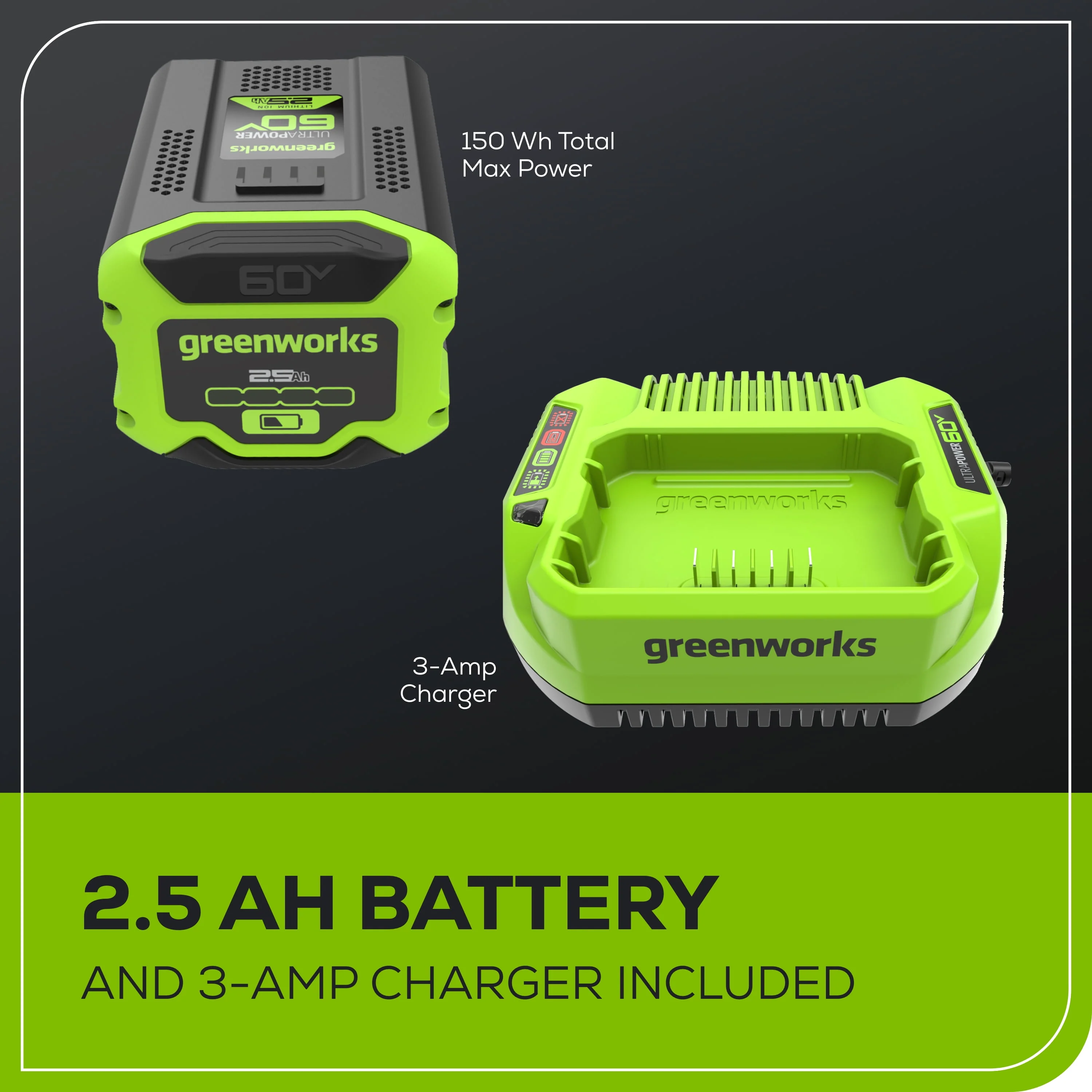 Greenworks 60V 16 1.5kW Brushless Chainsaw with 2.5 Ah Battery & 3 Amp Charger 2028602