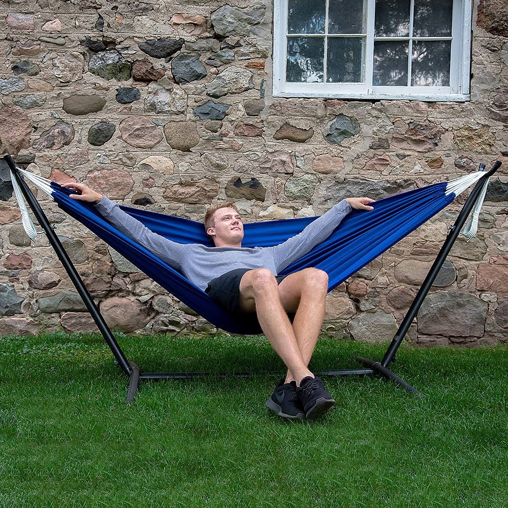 Vivere 9ft Polyester Royal Blue Hammock with Stand