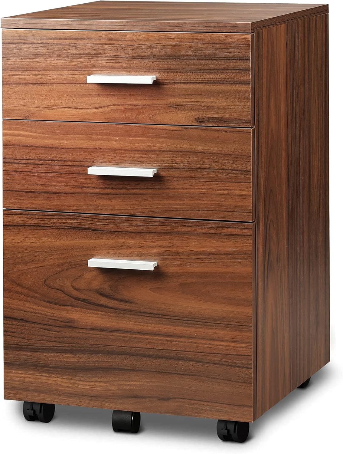 DEVAISE 3 Drawer Wood Mobile File Cabinet, Rolling Filing Cabinet for Letter/A4 Size, Black