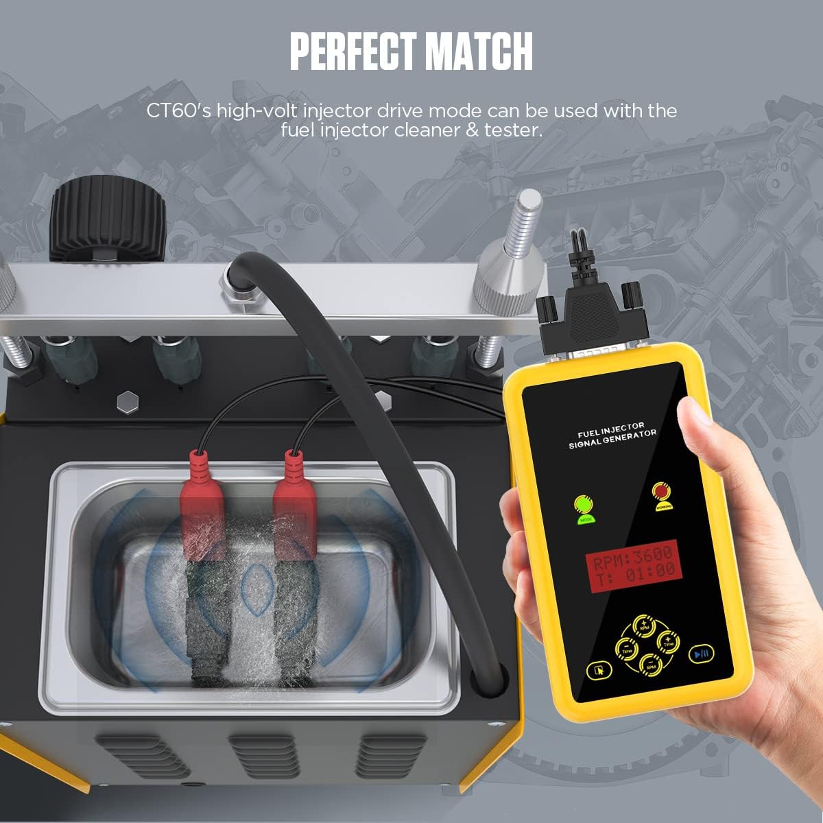 QPKING Car Fuel Injector Signal Generator,Automotive Fuel Injection Systems Cleaners,Fuel System Cleaning Assistant Fuel Injector Cleaner