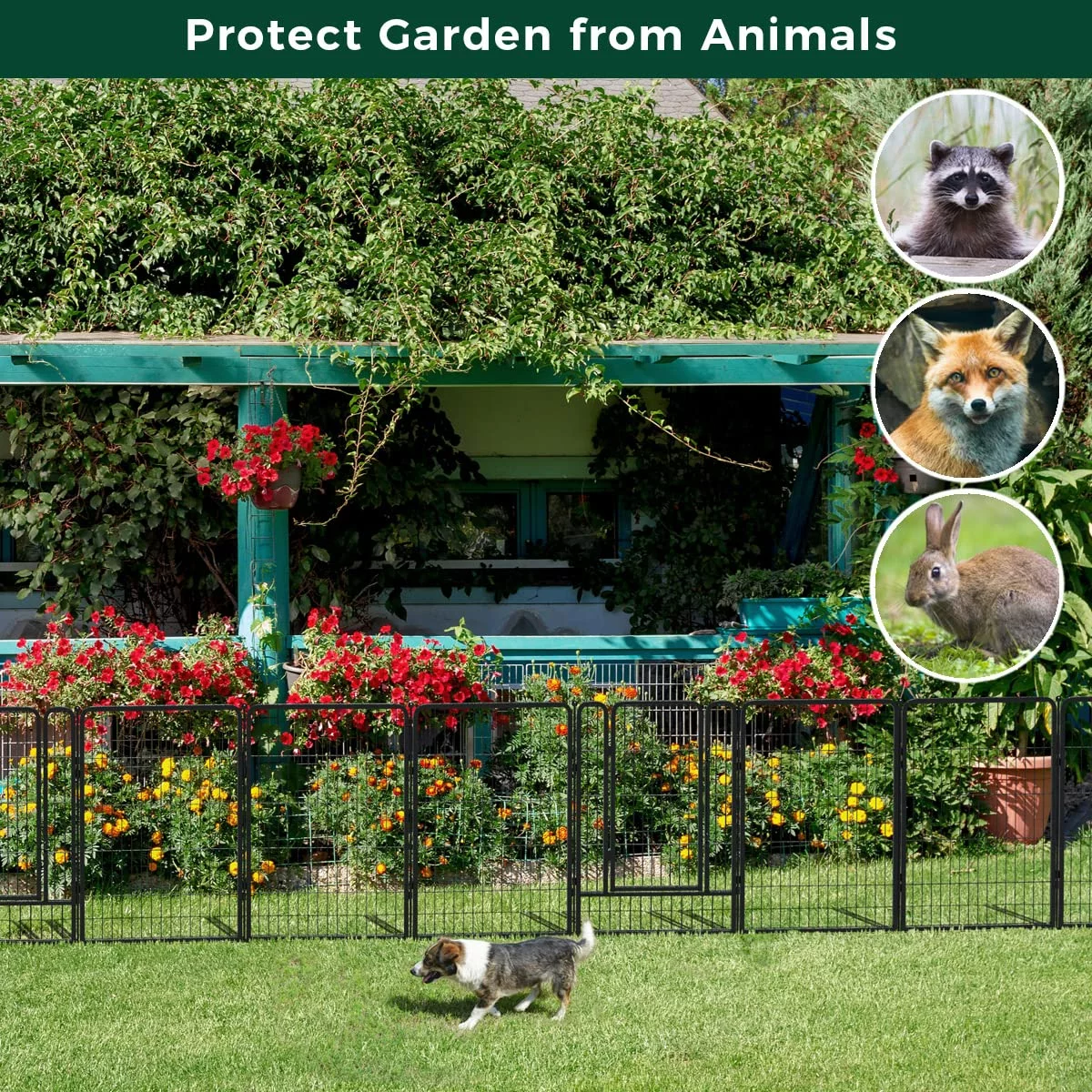 FXW Garden Fence 32 Panels 72ft (L)×40in (H) Animal Barrier Decorative Metal Fence with 2 Gates Temporary Fencing No Dig Fencing for Yard Patio, Black