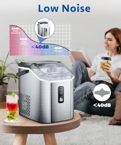 Joy Pebble Nugget Ice Maker, 10,000pcs/33lbs/Day, Portable Handheld Nugget Ice Maker Machine with Handle, Ice Makers Countertop Self-Cleaning, Ice Scoop and Basket