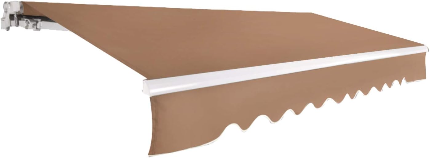 VINGLI 10 x 8 FT Patio Awning Canopy UV and Water-Resistant Fabric, Outdoor Retractable Sunshade Window Door Shelter with Manual Crank Handle（Beige）