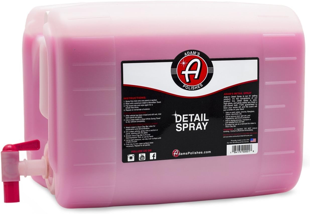 Adam's Detail Spray 5 Gallon - Quick Waterless Detailer Spray for Car Detailing | Polisher Clay Bar & Car Wax Boosting Tech | Add Shine Gloss Depth Paint | Car Wash Kit & Dust Remover