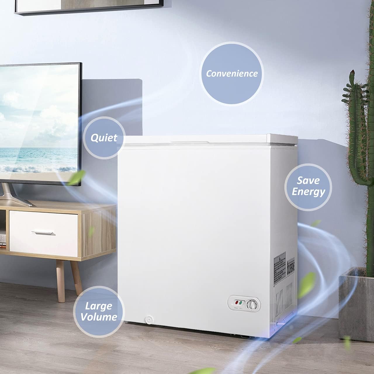 5.0 Cu.ft Chest Freezer Small Deep Freezer Mini Outdoor Chest Freezers Upright with 3 Removable Baskets 7 Temperature Settings White