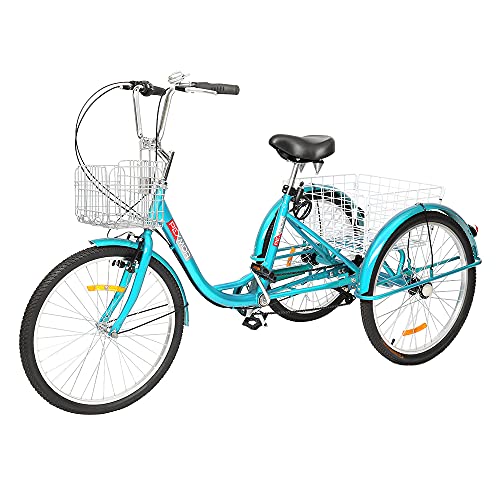 PEXMOR Adult Tricycle 7 Speed, 24/26 Inch 3 Wheel Bikes Tricycle for Adults, Adult Trike for Women/Men/Seniors, Three Wheel Cruiser Bike w/Folding Front & Rear Basket for Shopping/Recreation/Picnic