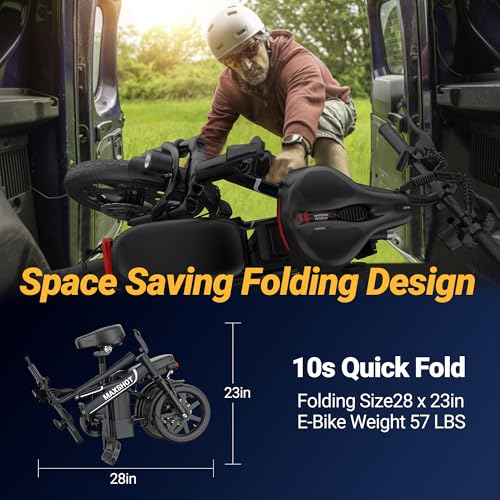 Electric Bike for Adults,14" Folding Ebike with Peak 750W Motor,Max 28/40 Miles Ranges up to 22 MPH.ebike with 499.2/749WH Removable Battery, Front & Rear Suspension