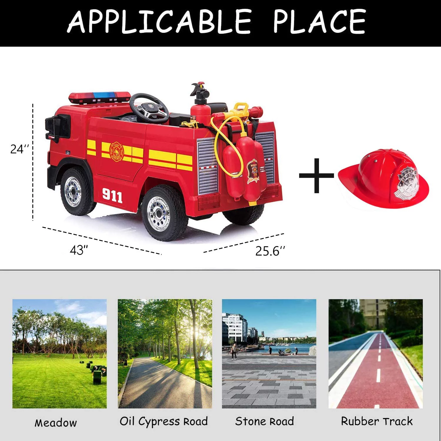 LAZY BUDDY Kids 12V Ride On Fire Truck Battery Powered Ride-Ons Toy Car with Remote Control, Siren for Boys Girls 3-6 Years