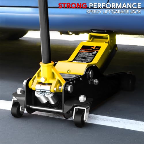 DNA MOTORING Floor Jack 3 Ton (6000 lbs) Capacity, Fast Lift Service Jack Low Profile Steel Heavy Duty Hydraulic Car Jack, Lifting Range 3"-20", Black, TOOLS-00475-BK