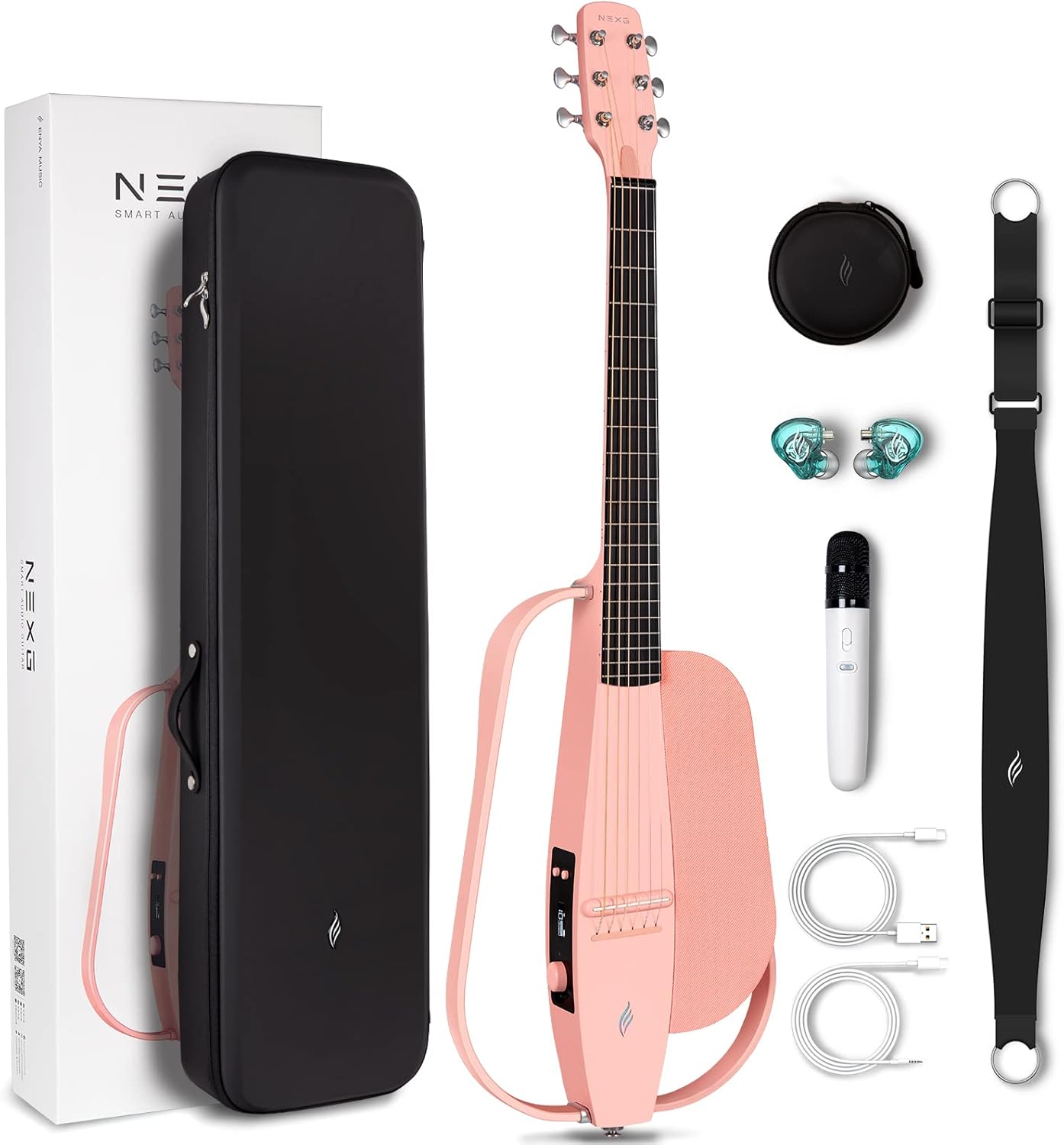 Enya NEXG Acoustic-Electric Carbon Fiber Audio Guitar Smart Acustica Guitarra for Adults with 50W Wireless Speaker, Preamp, Wireless Microphone, Hi-Fi Monitor Earphones, Strap, and Case(Black)