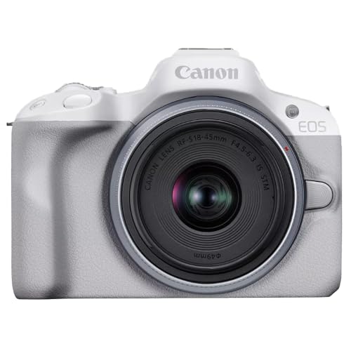 Canon EOS R50 Mirrorless Camera (White) with RF-S 18-45mm F4.5-6.3 is STM Lens 5812C012 Bundle with Deco Gear Photography Bag + 2 x Battery + 2 x 64GB Memory Cards + Accessories Kit