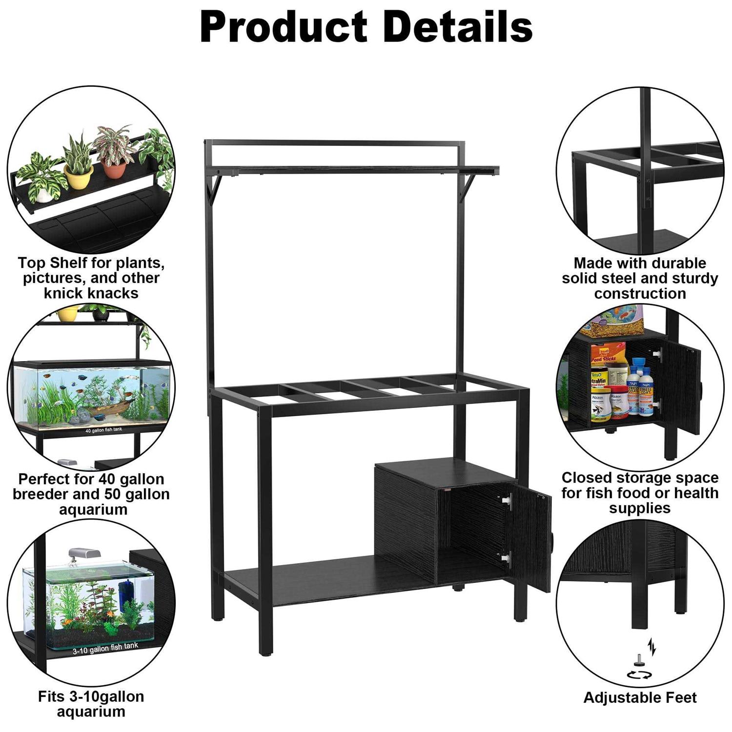 Gdlf 40-50 Gallon Fish Tank Stand with Plant Shelf Metal Aquarium Stand with Cubby Storage - Pet Supplies online store