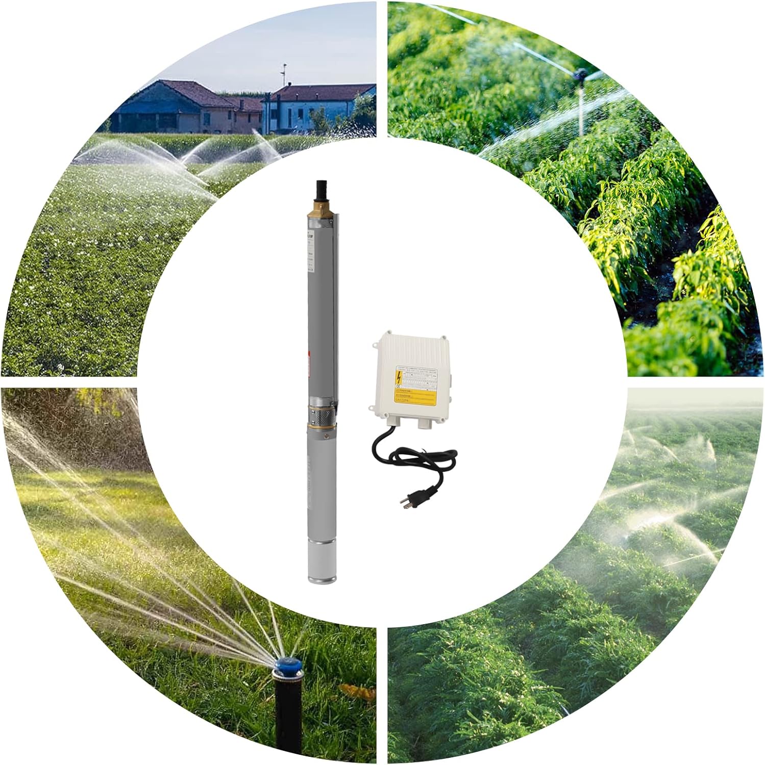 Submersible Well Pump, 110V 0.75KW Water Deep Well Pump Stainless Steel 380ft deep Deep Well Pump Outlet Submersible Bore Pump with Control Box for Industrial Factories Home Use