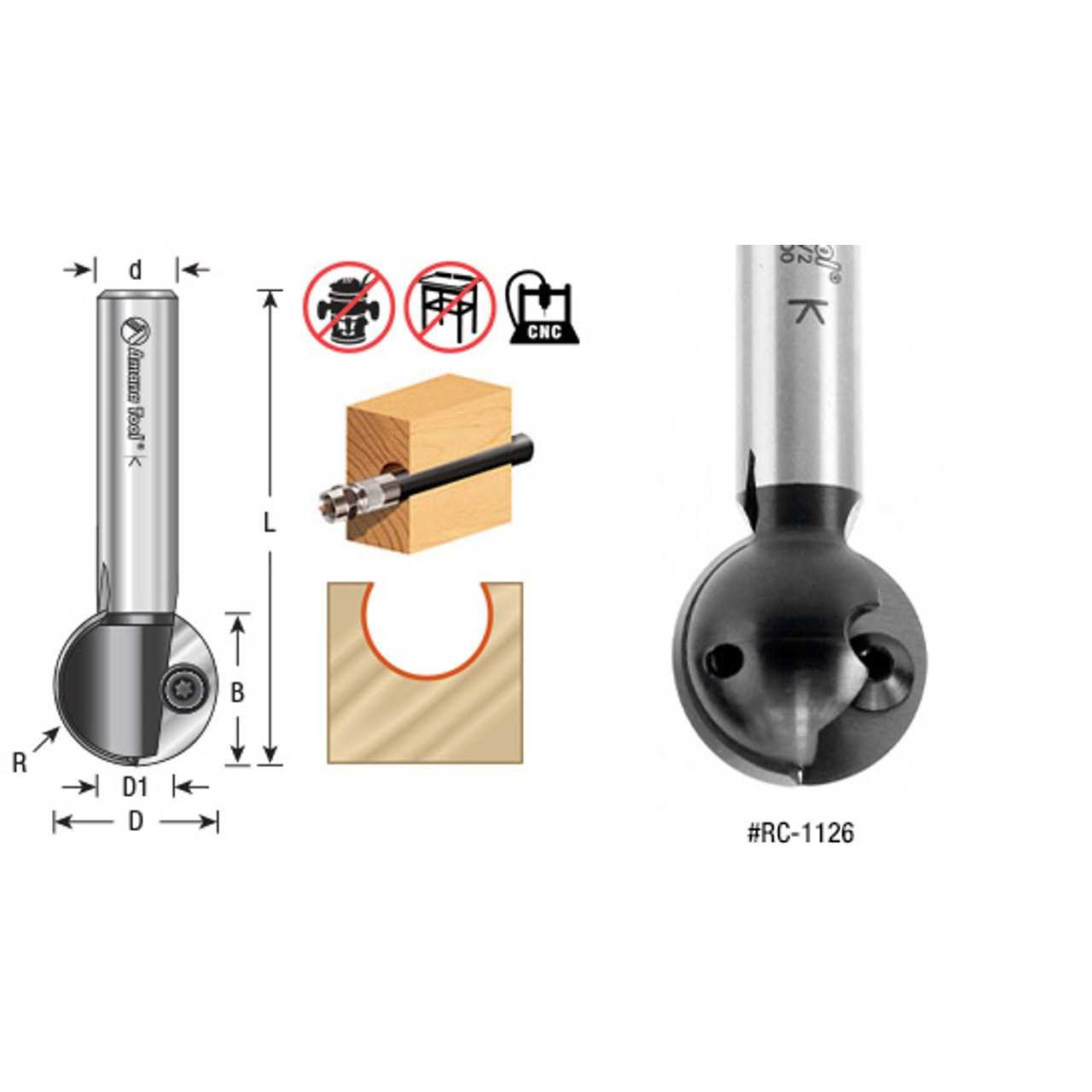 Amana Tool RC-1126 Carbide Tipped CNC Ball End Insert Router Bit 1/2 R x 1 Inch D x 1/2 CH x 1/2 SHK - Shop Hardware Tools Online Store
