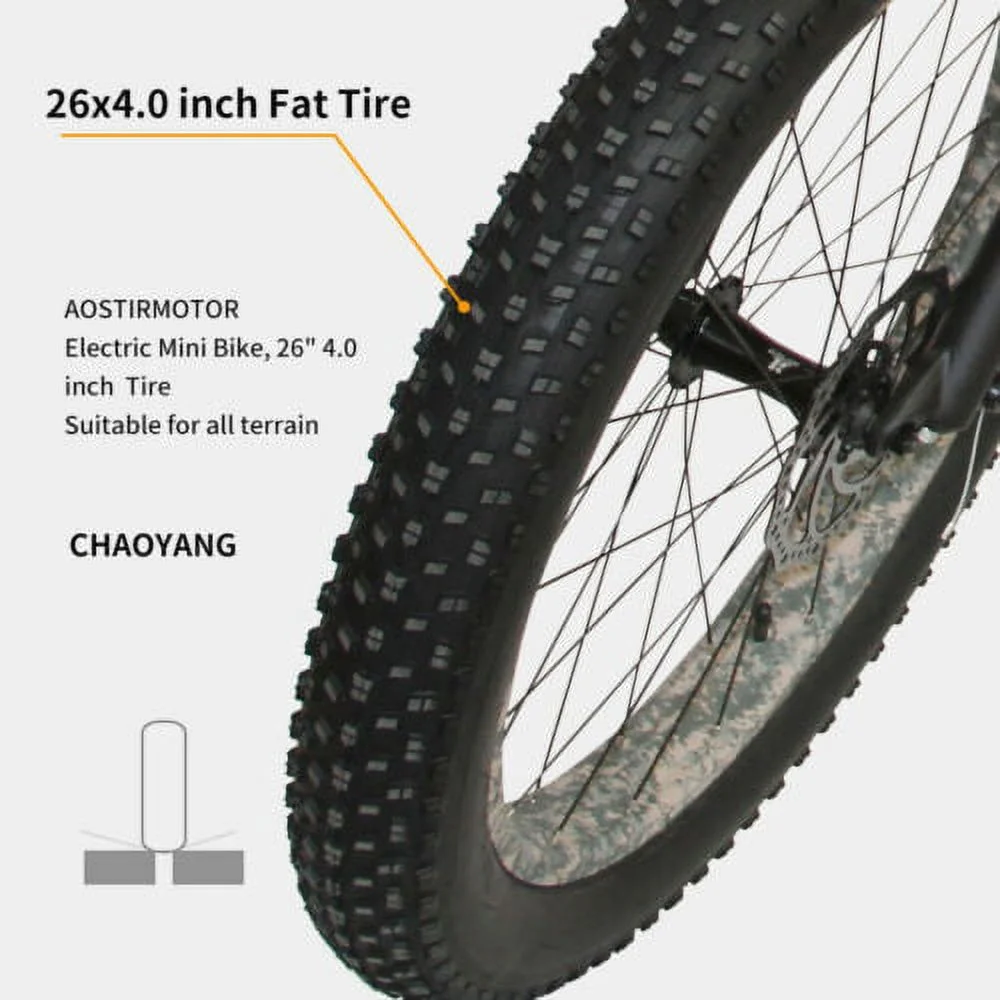 Aostirmotor Electric Mountain Bike, 749W Motor 48V 13AH Removable Lithium Battery Ebike with Rack, 26" 4.0 inch Fat tire Bike, Electric Bicycle for Adults(Black)