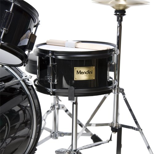 Mendini by Cecilio Drum Set, 5 Piece 16 Inch Junior Drums Kit with Bass, Toms, Snare Drum, Cymbal, Hi-Hat, Drumsticks & Seat for Beginner Student (Metallic Black)