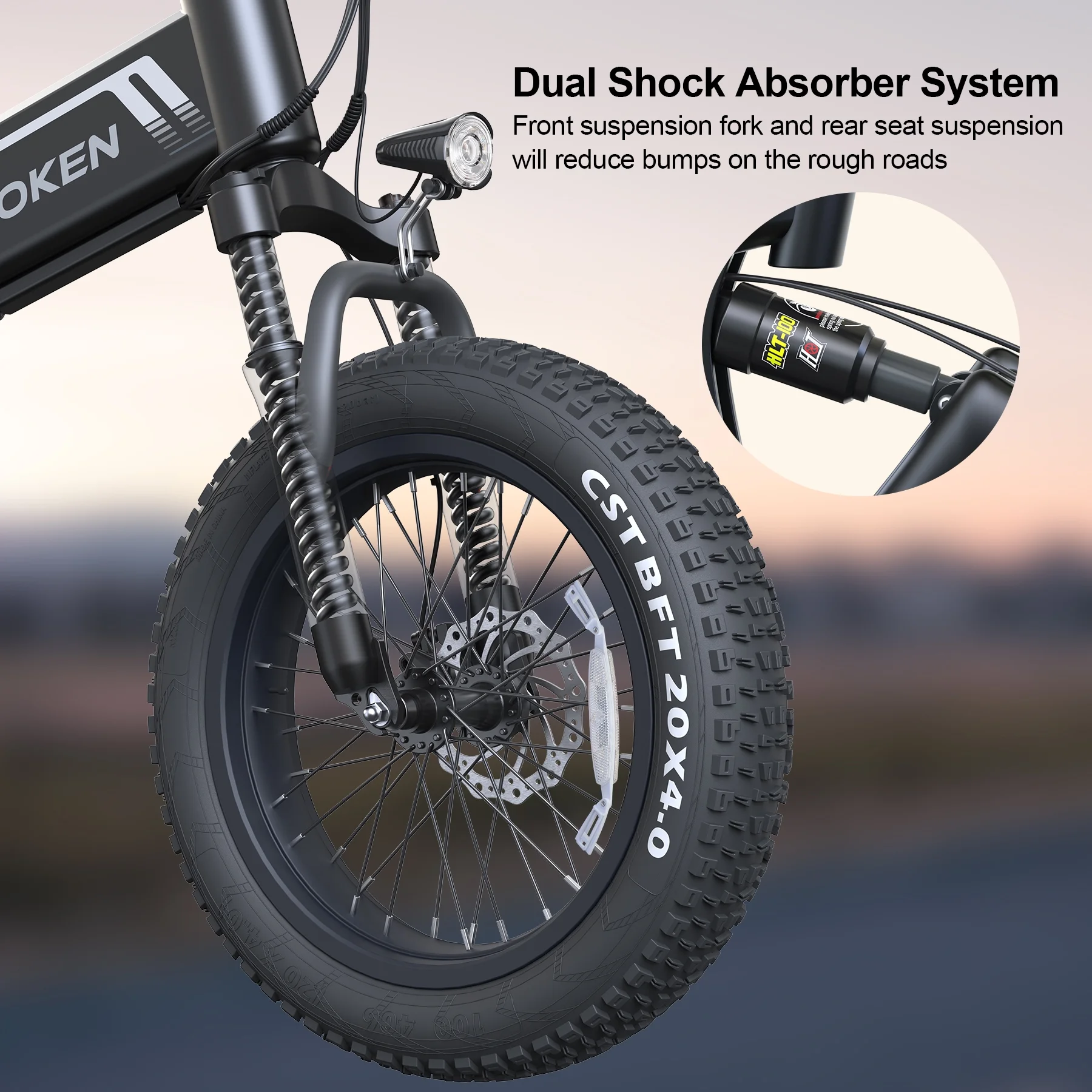 Wooken Electric Bike, 20''X4.0 Fat Tire Electric Bike for Adults, 500W 20MPH Foldable Electric Bicycle with 48V 10Ah Built-in Battery, Shimano 7 Speed Wheels Electric Bike, Dual Shock Absorber
